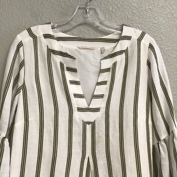 Soft Surroundings Dress Women's Olive Striped Rue Jussieu Linen Blend Small - Picture 5 of 9